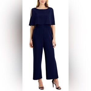 Connected Apparel Womens Popover Wide Leg Jumpsuit Black sz 14